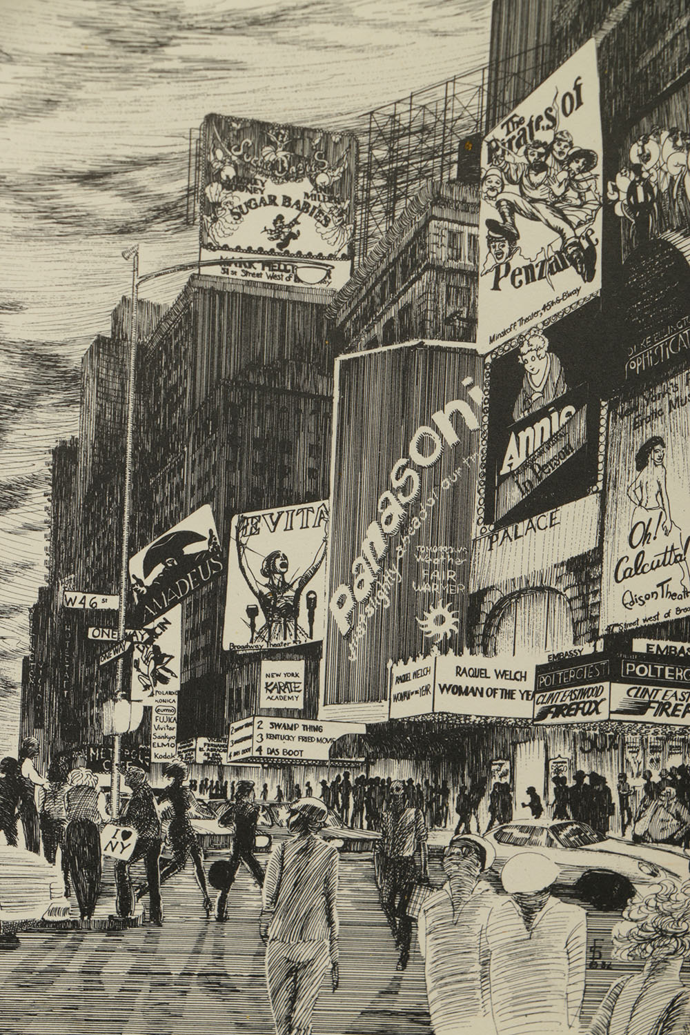 After Delbart Duchein Lithograph on Paper "Manhattan-Times Square"