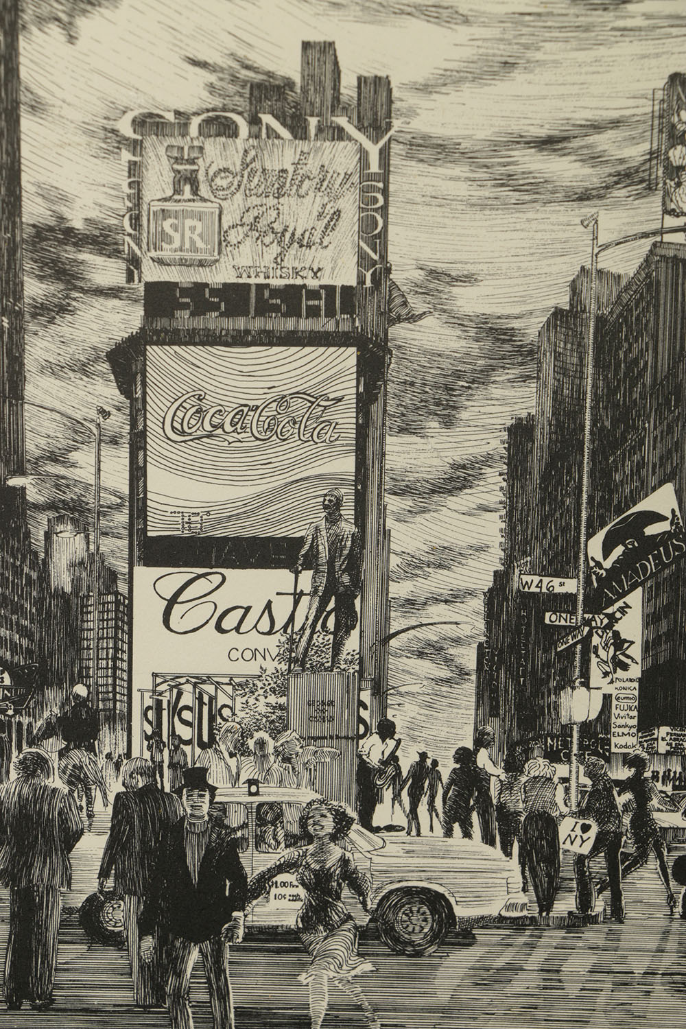 After Delbart Duchein Lithograph on Paper "Manhattan-Times Square"