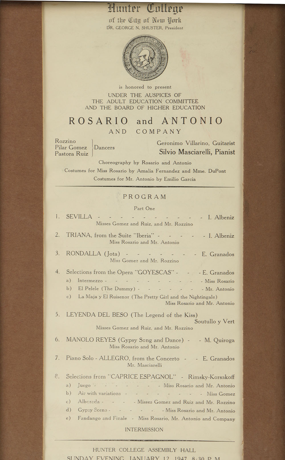 Mid 20th-Century Flamenco Dance Program for Rosario and Antonio