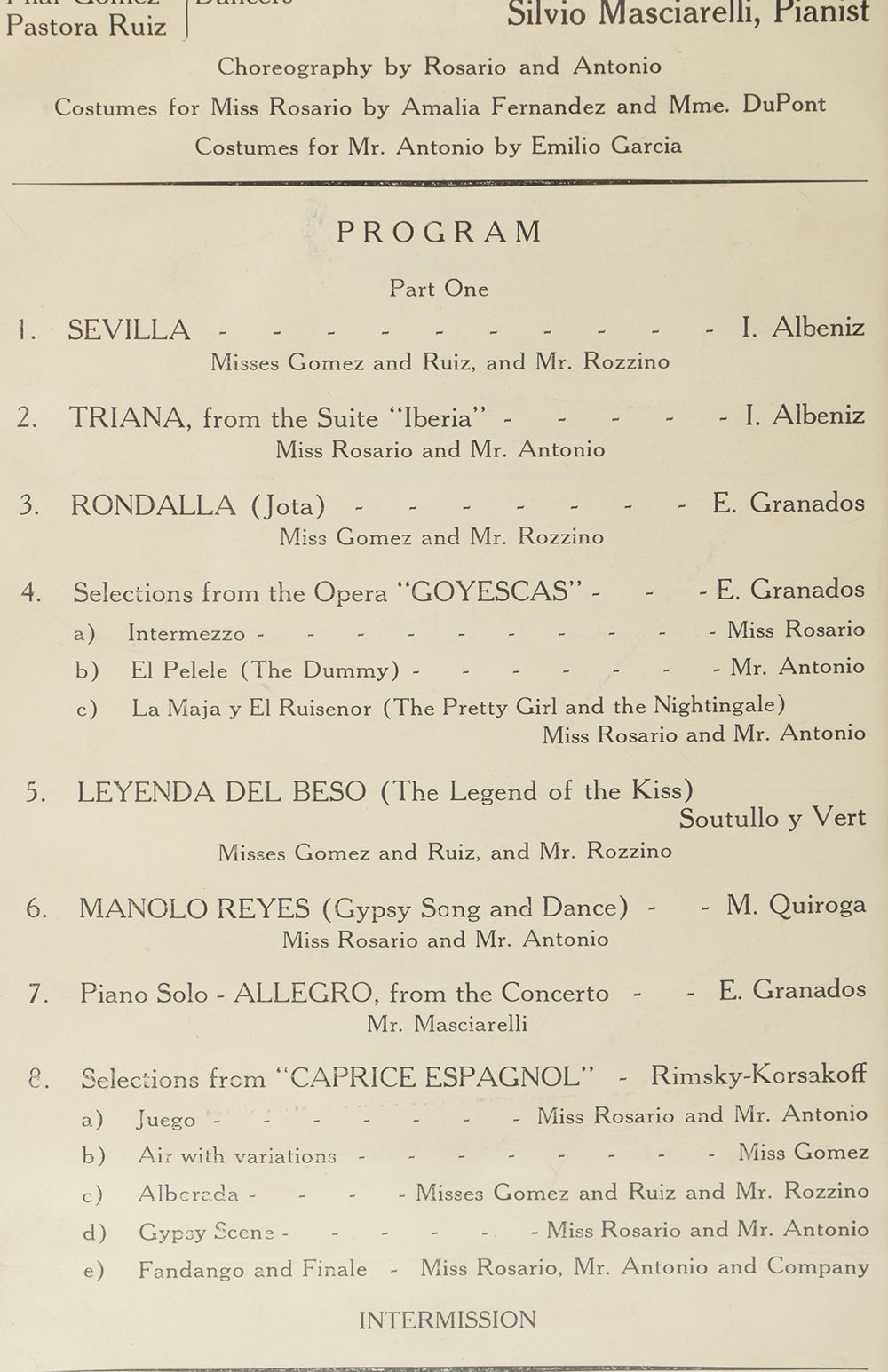 Mid 20th-Century Flamenco Dance Program for Rosario and Antonio