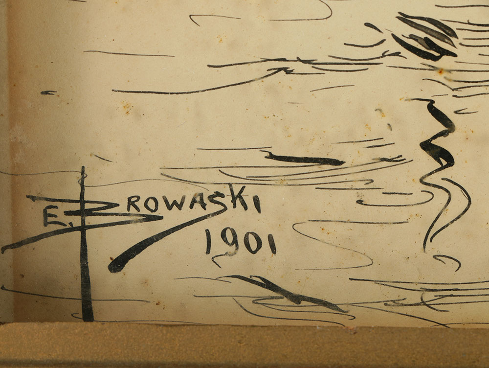 Edward Browaski Ink Drawing on Paper of Marine Scene