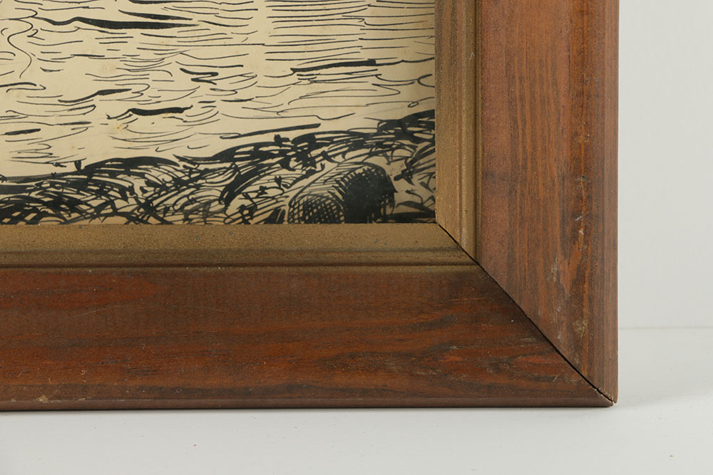 Edward Browaski Ink Drawing on Paper of Marine Scene