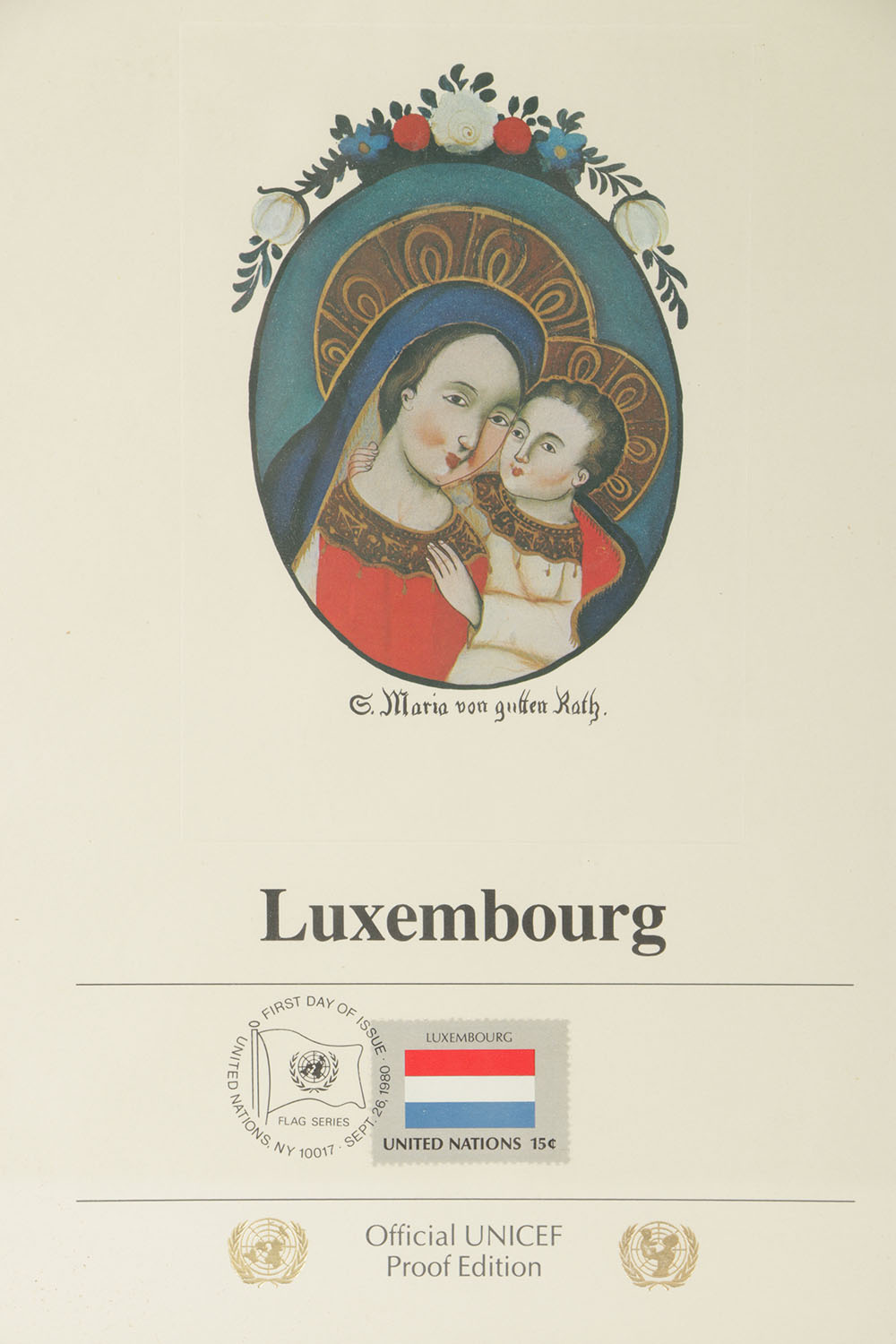 UNICEF Commemorative Cancellation Page of the Luxembourg Stamp