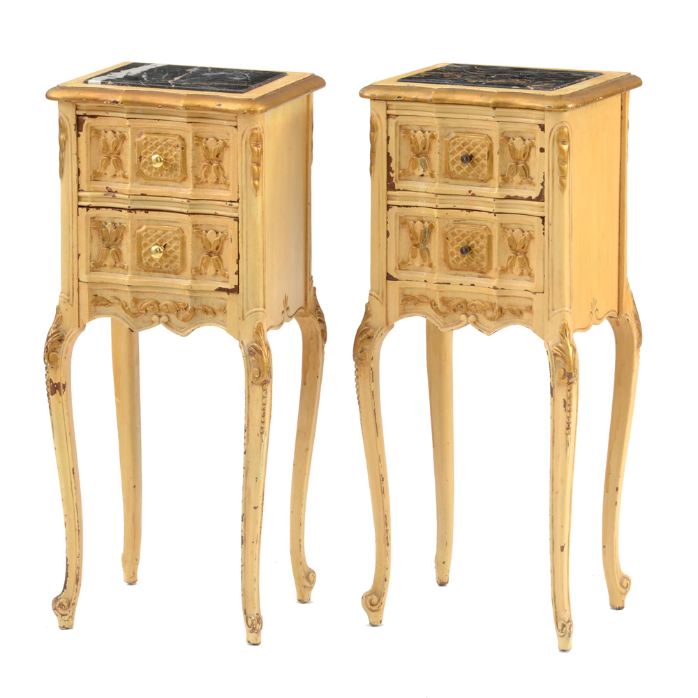 Vintage Louis XV Style Marble Top Commode Stands