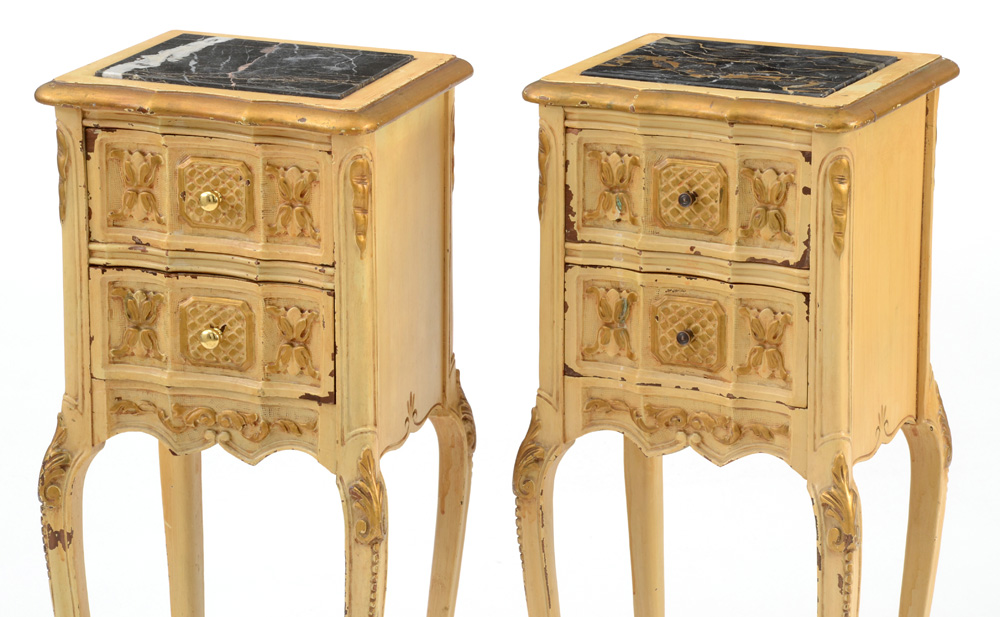 Vintage Louis XV Style Marble Top Commode Stands