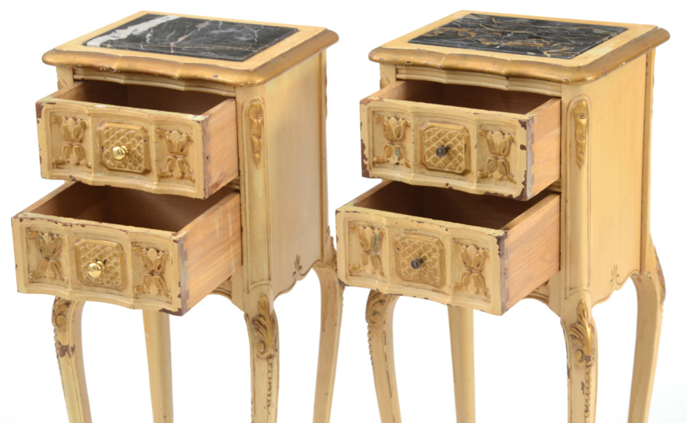 Vintage Louis XV Style Marble Top Commode Stands