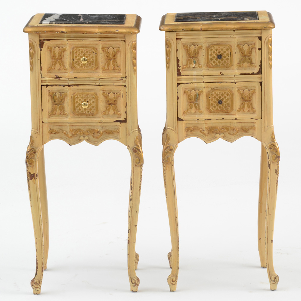 Vintage Louis XV Style Marble Top Commode Stands