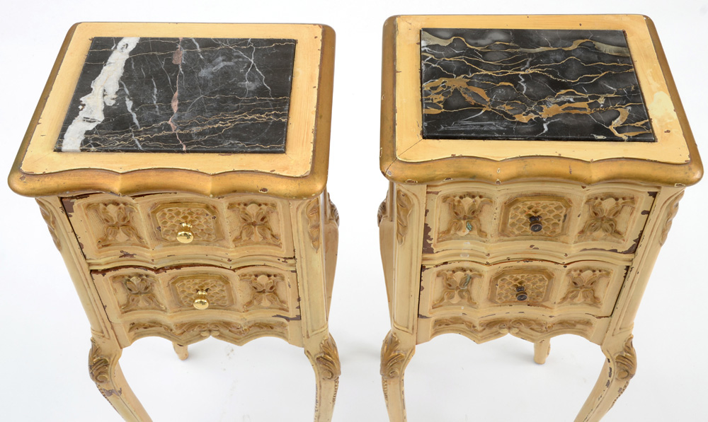 Vintage Louis XV Style Marble Top Commode Stands