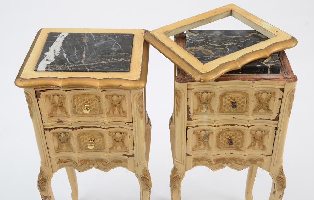 Vintage Louis XV Style Marble Top Commode Stands