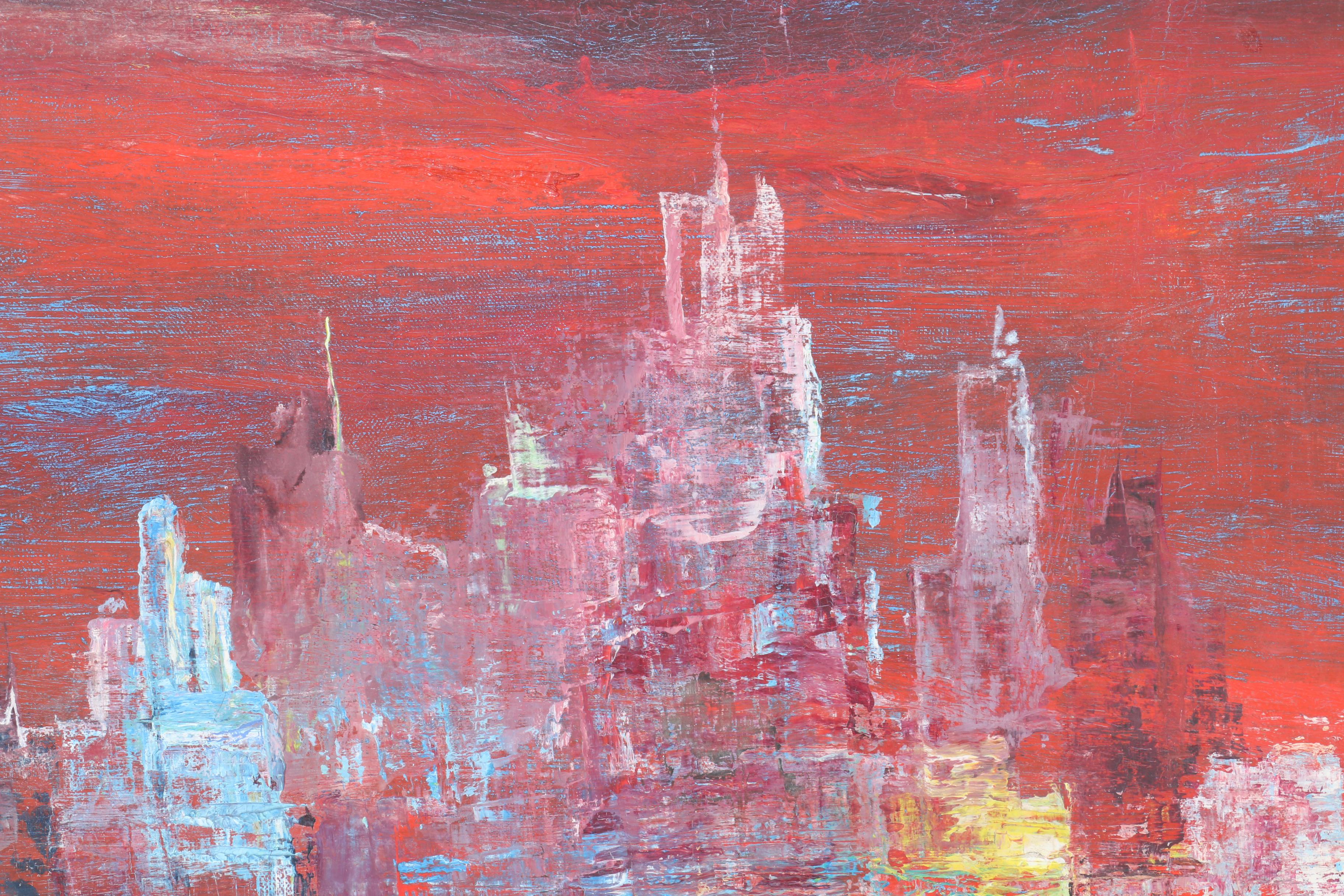 Deutsch Oil Painting on Canvas of an Abstract City