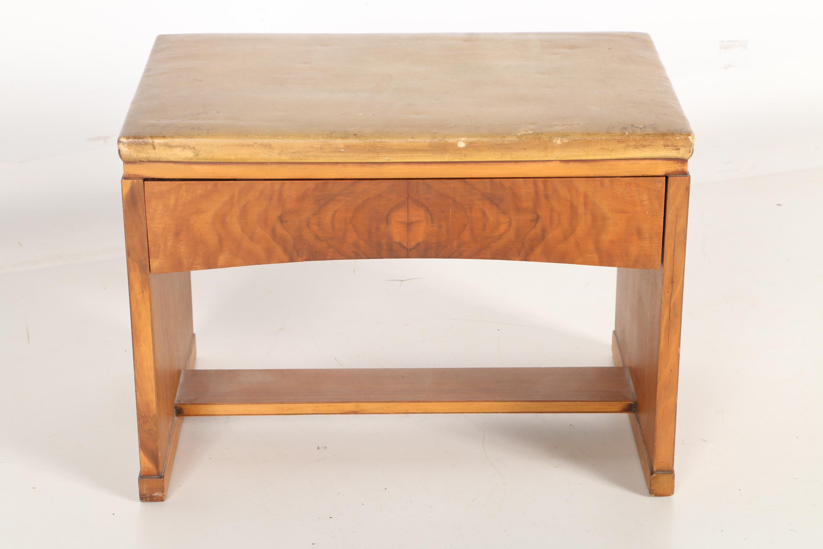 Vintage Wood and Leather Storage Ottoman