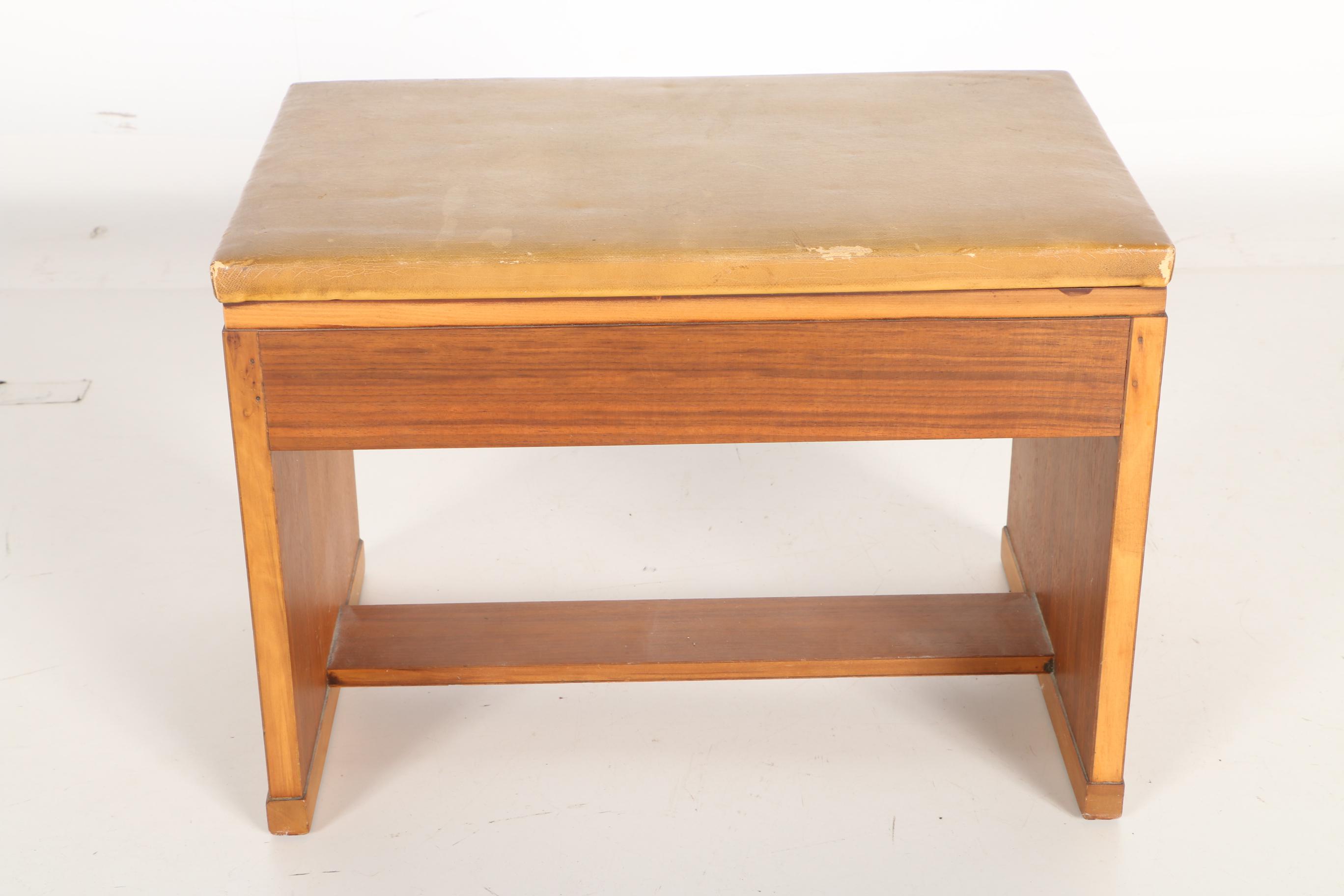 Vintage Wood and Leather Storage Ottoman