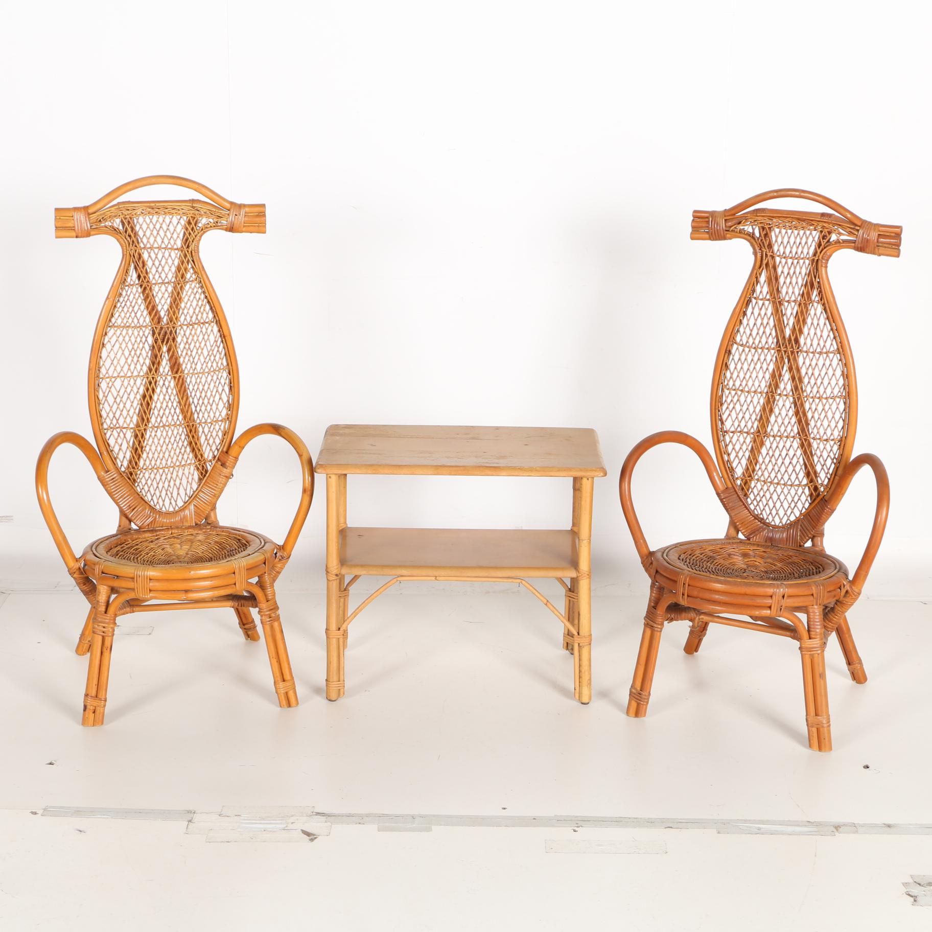 Bamboo Wicker Armchairs and Table