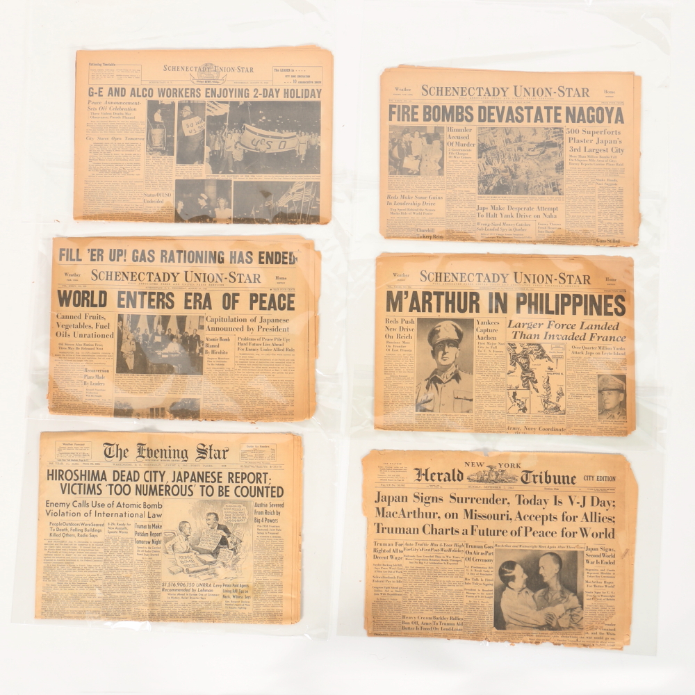 Collection of WWII Newspaper Headlines Featuring Hiroshima