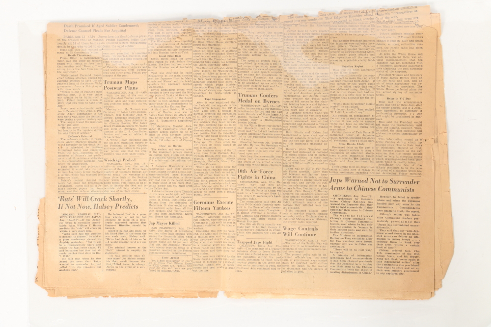 Collection of WWII Newspaper Headlines Featuring Hiroshima