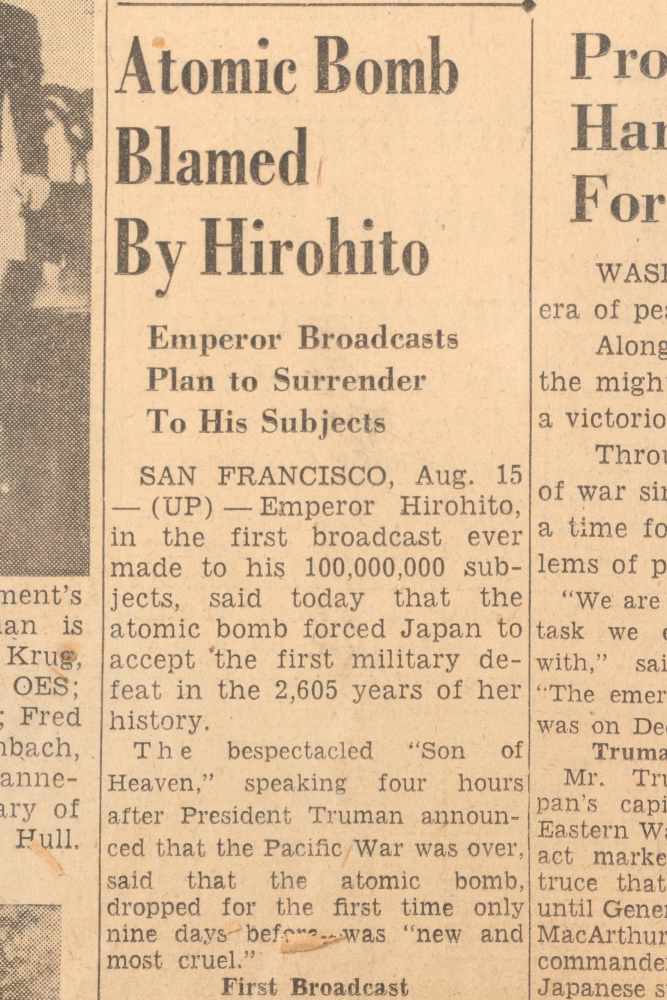 Collection of WWII Newspaper Headlines Featuring Hiroshima