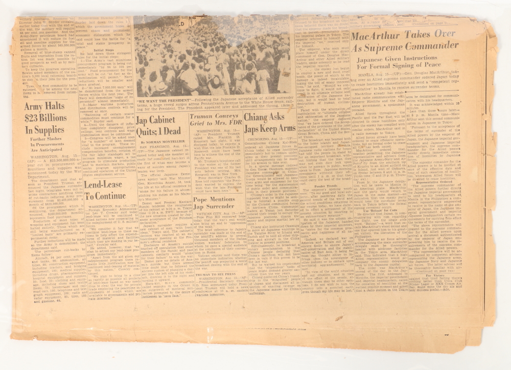 Collection of WWII Newspaper Headlines Featuring Hiroshima