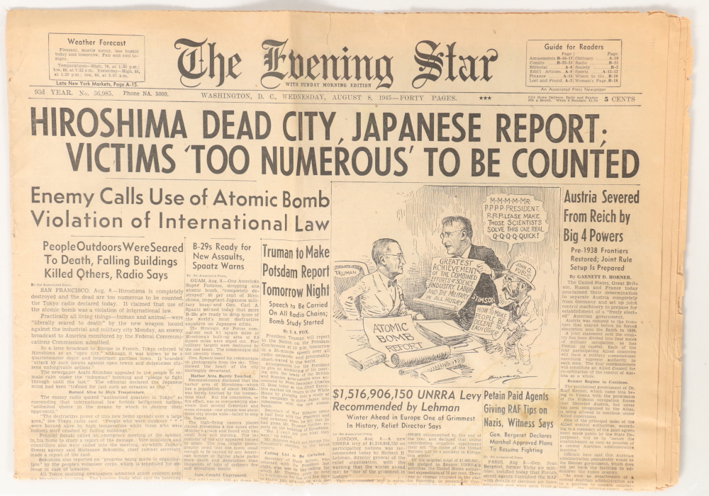 Collection of WWII Newspaper Headlines Featuring Hiroshima