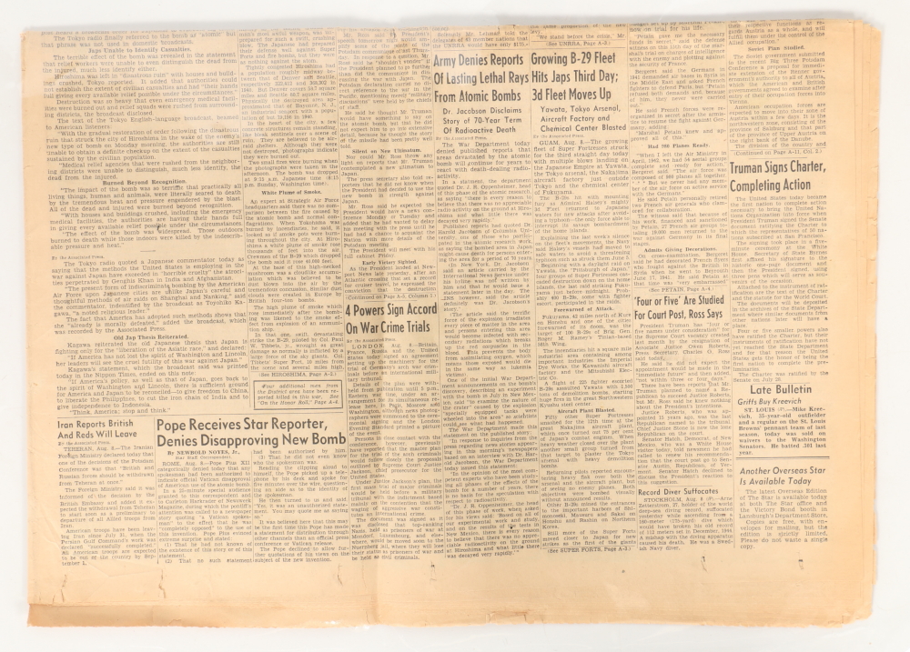 Collection of WWII Newspaper Headlines Featuring Hiroshima