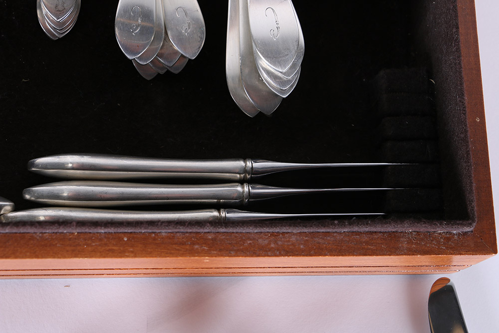 Dominick and Haff "Broad Antique" Sterling Silver Flatware Set With Presentation Case