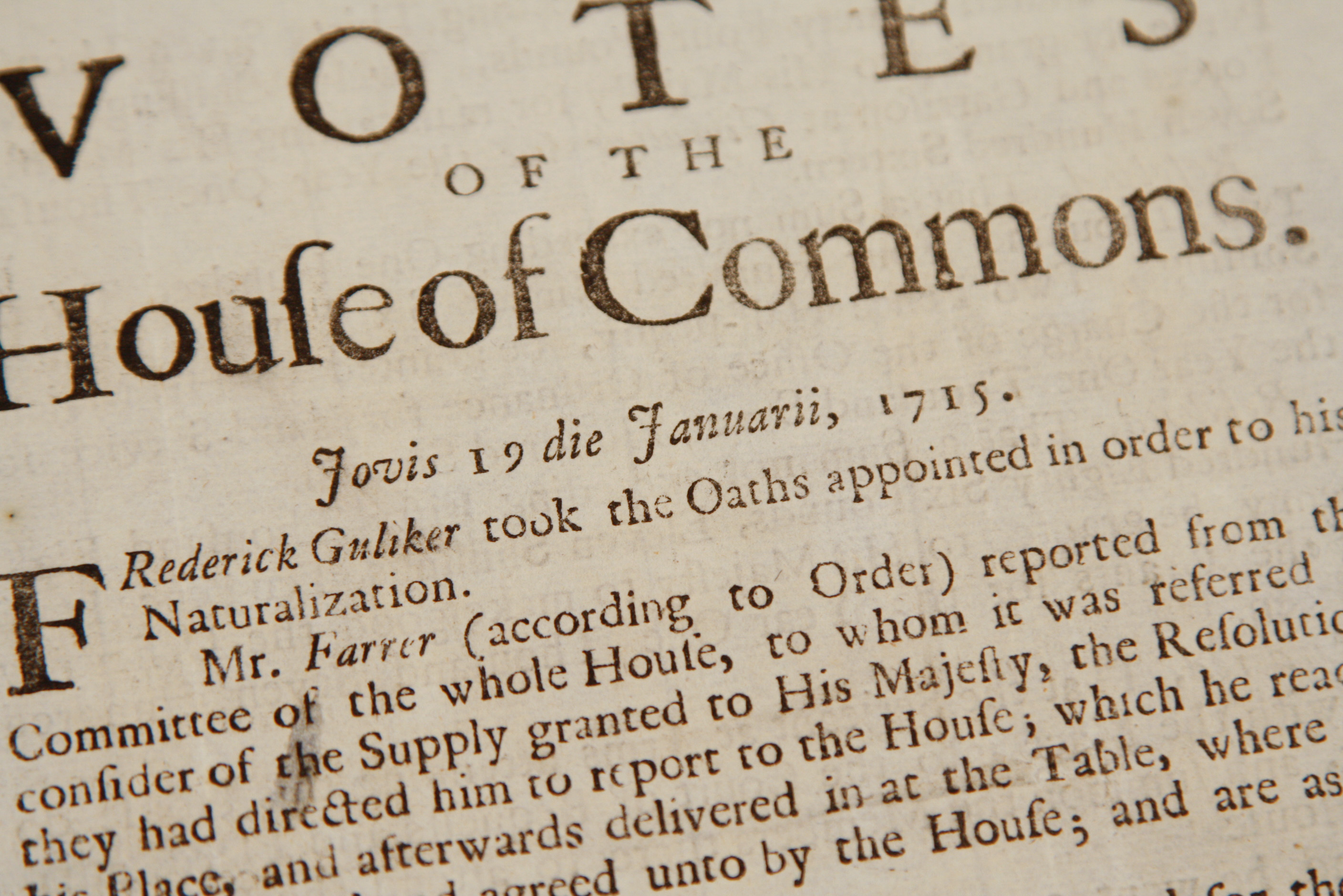1715 Folio Documenting the Votes of the House of Commons Regarding Related Jacobite Uprising