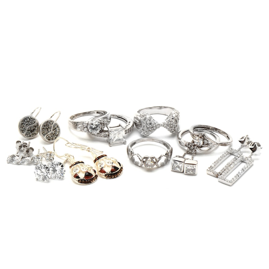Sterling Rings and Earrings With Crystal Accents