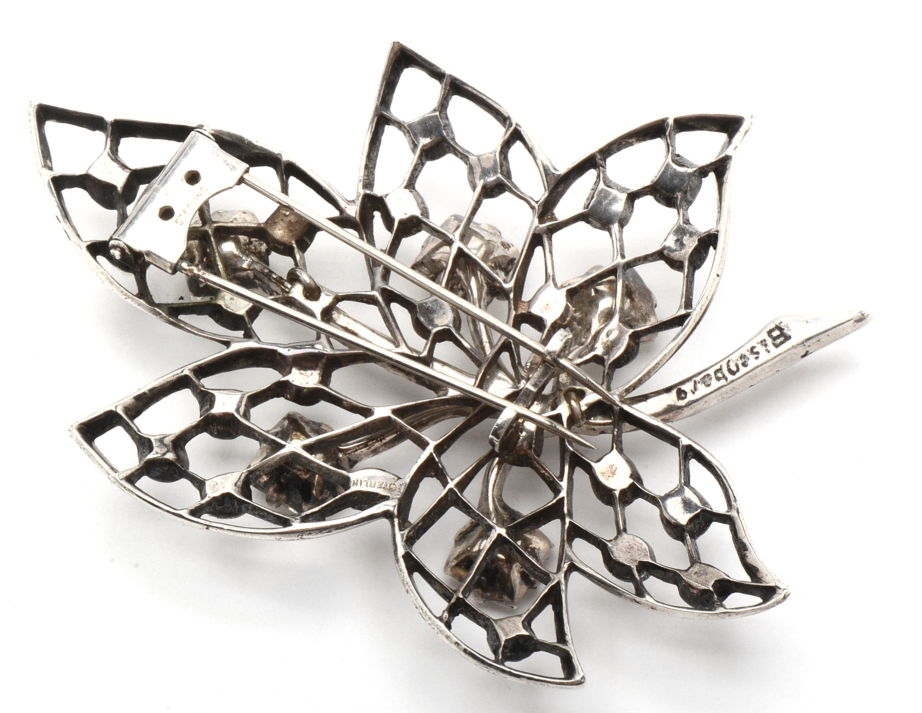 1940s Eisenberg Sterling Leaf Fur Clip