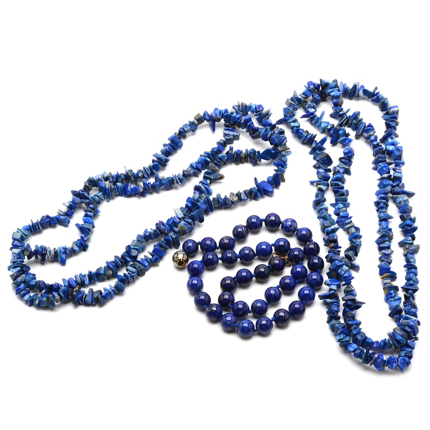 Lapis Lazuli Sterling Bead Necklace and Chip Necklaces