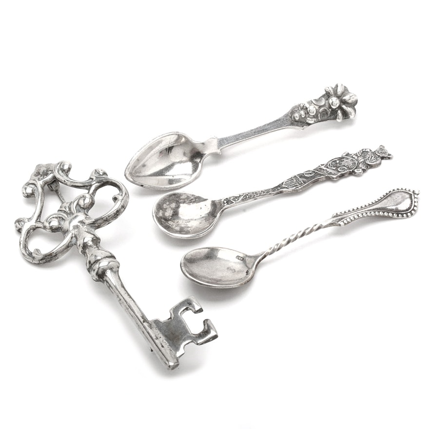 Sterling Silver Brooches and Salt Spoons