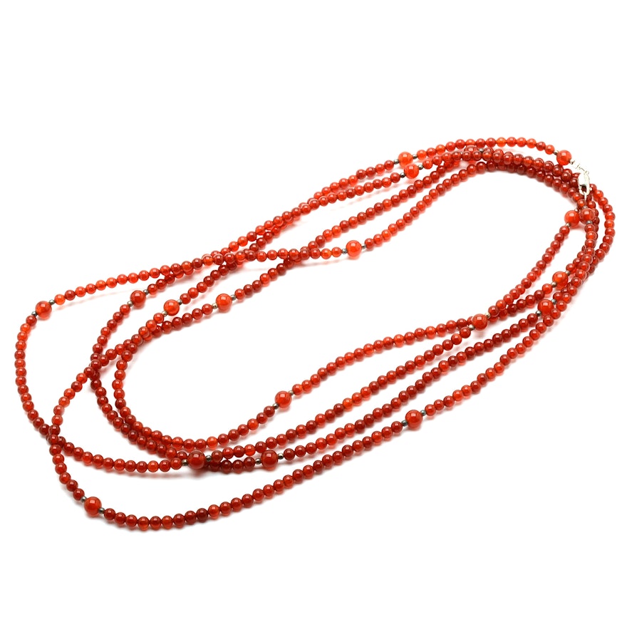 Sterling Carnelian Beaded Necklace Made in India
