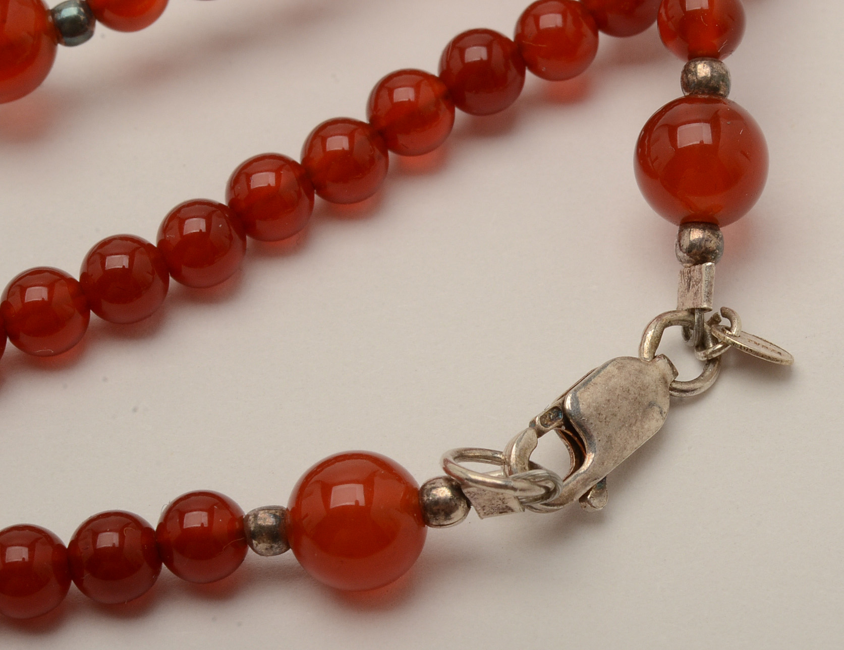 Sterling Carnelian Beaded Necklace Made in India