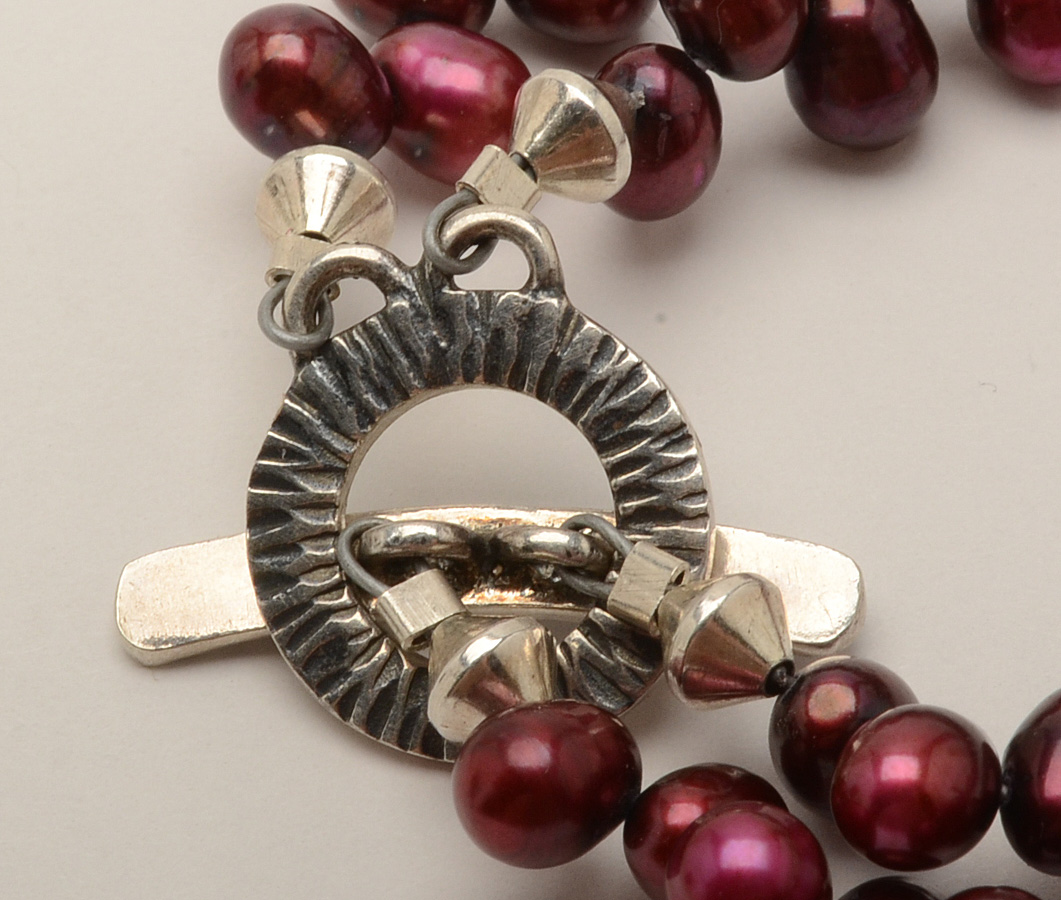 Sterling Link Bracelet and Saki Dyed Pearl Sterling Bracelet