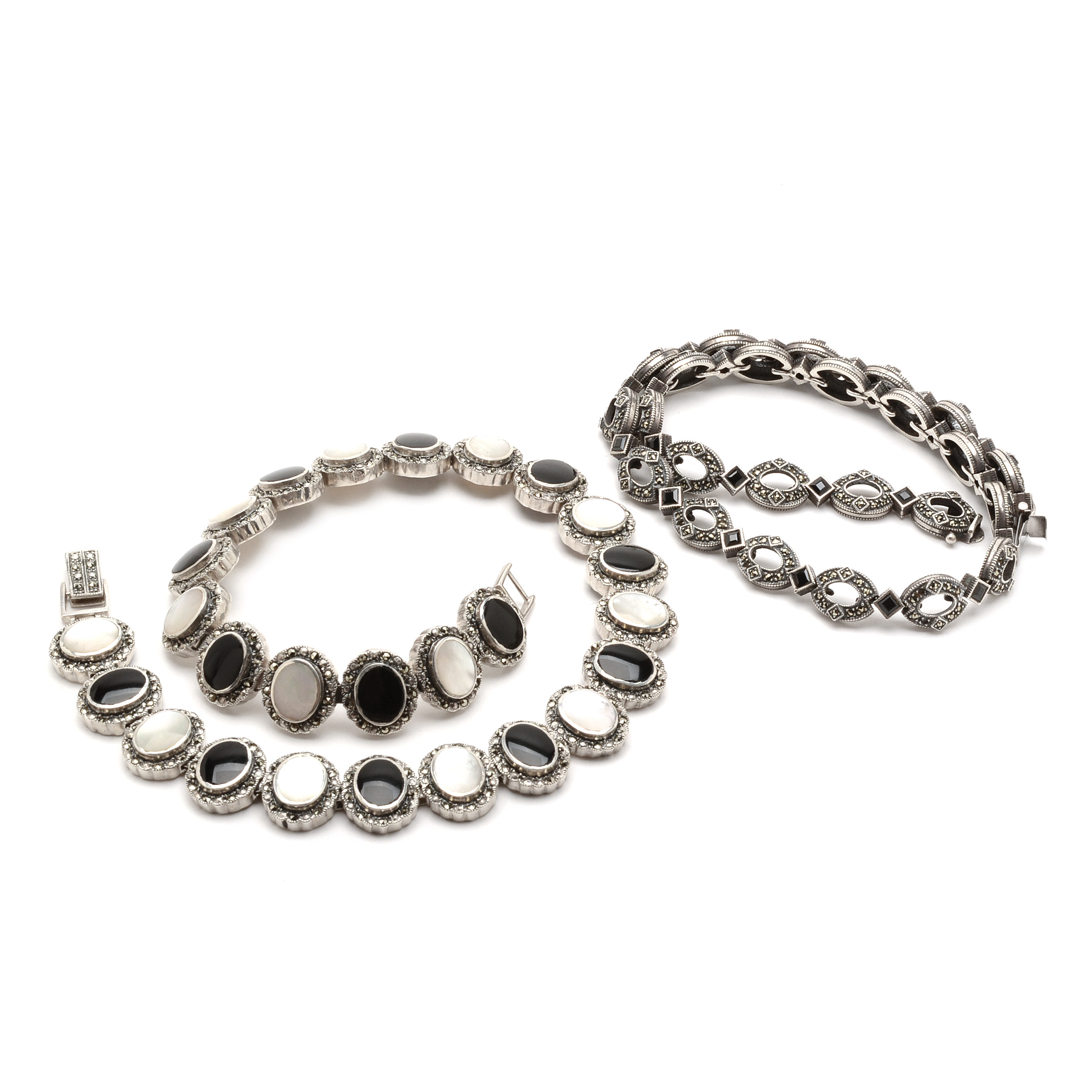 Sterling Silver, Onyx and Marcasite Necklaces