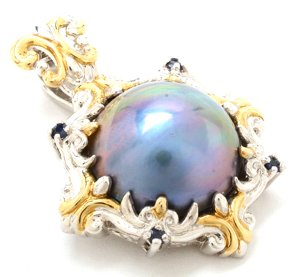 Sterling Silver Mabe Pearl and Sapphire Enhancer Pendant