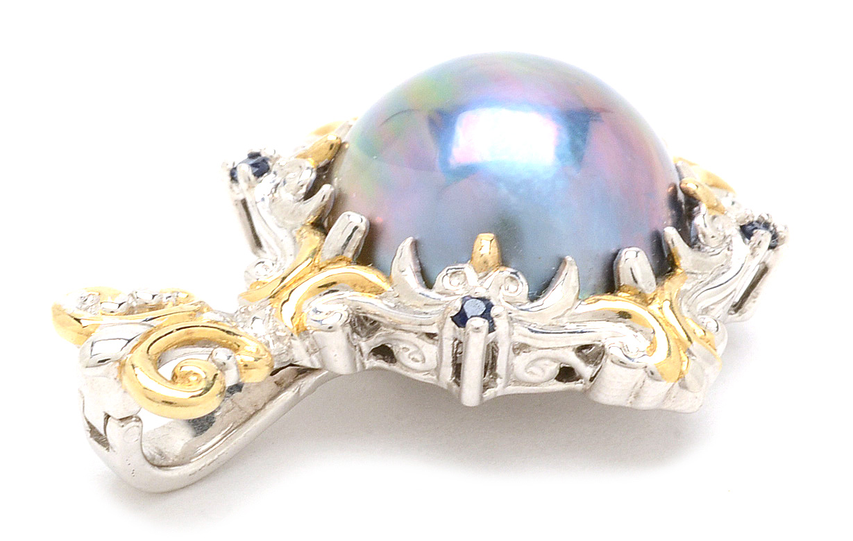 Sterling Silver Mabe Pearl and Sapphire Enhancer Pendant