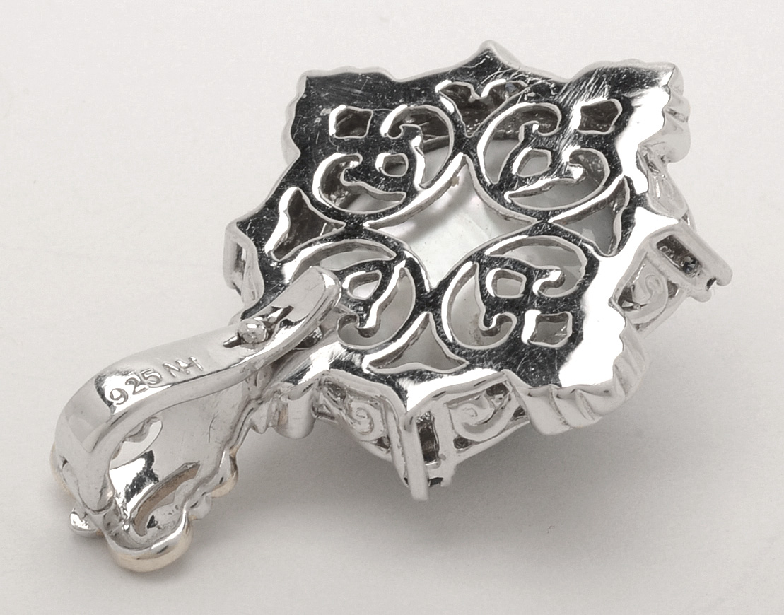 Sterling Silver Mabe Pearl and Sapphire Enhancer Pendant