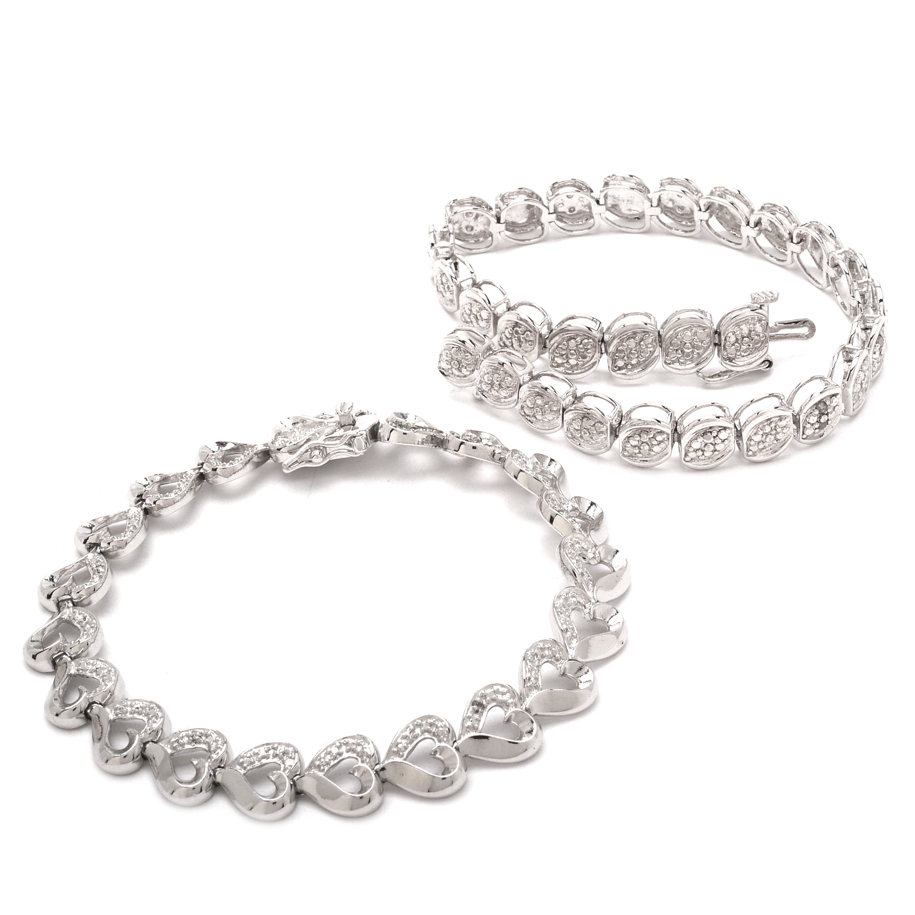 Two Sterling Bracelets with Diamond Accents