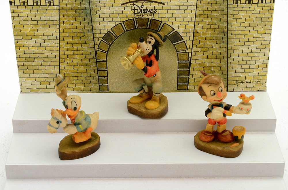 Disney Character ANRI Woodcarvings With Display Stand