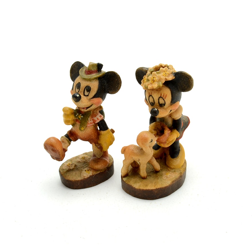 Mickey Mouse and Minnie Mouse ANRI Woodcarvings