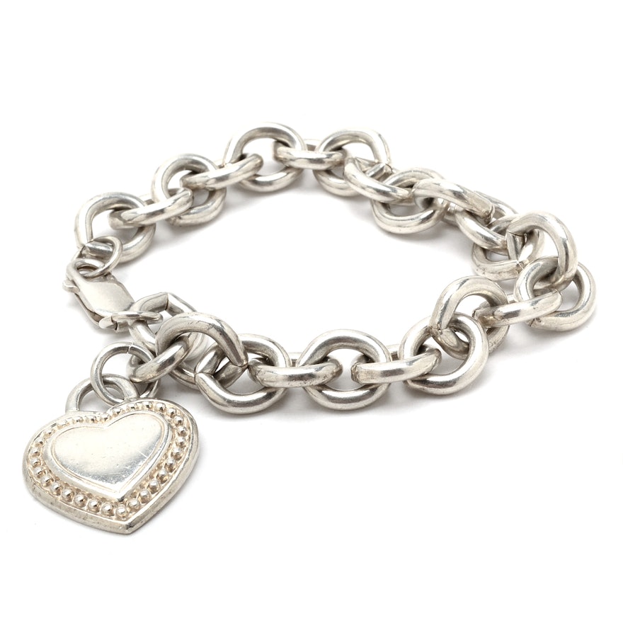 Judith Ripka Sterling Link Bracelet with Heart Charm