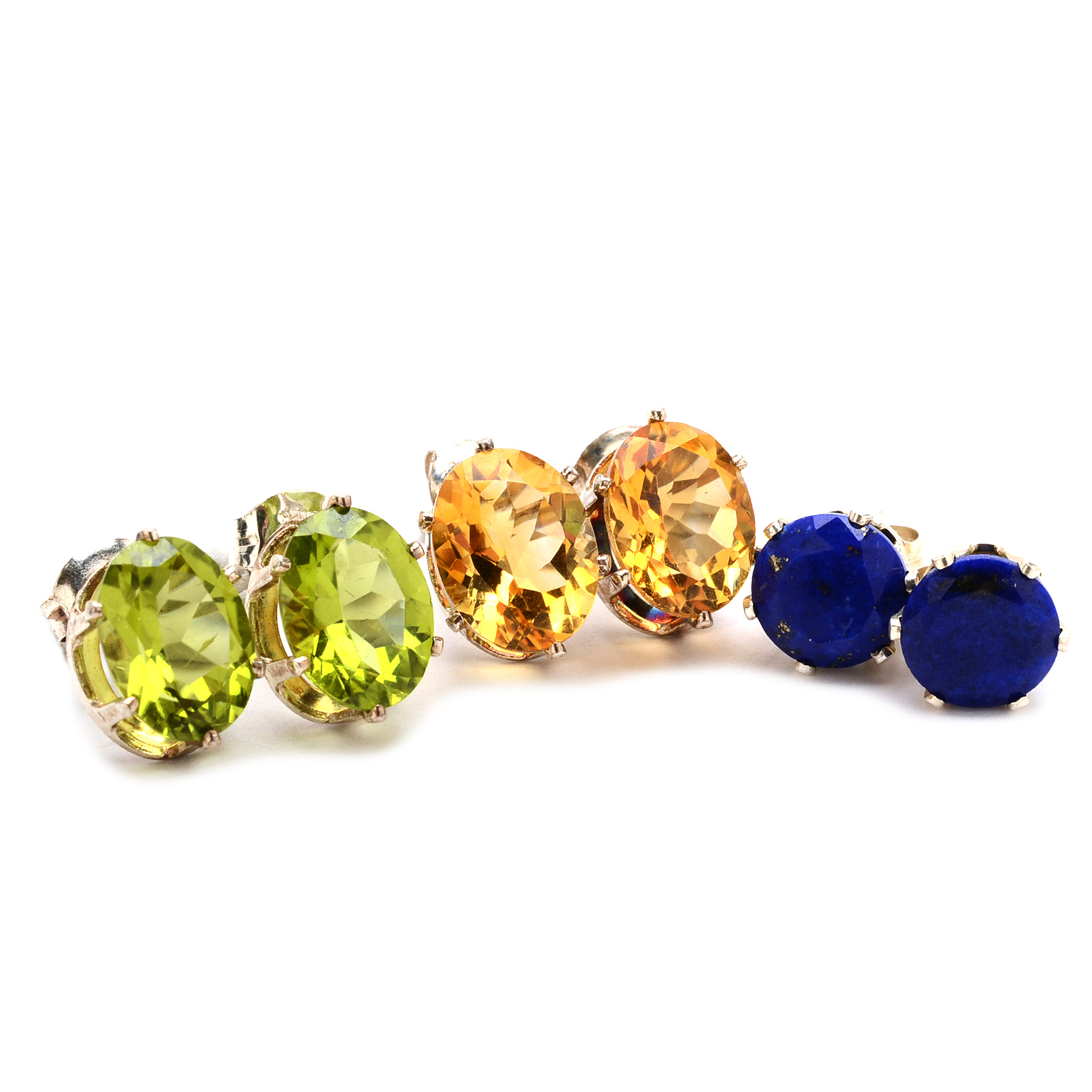 Citrine, Peridot and Lapis Lazuli Sterling Post Earrings