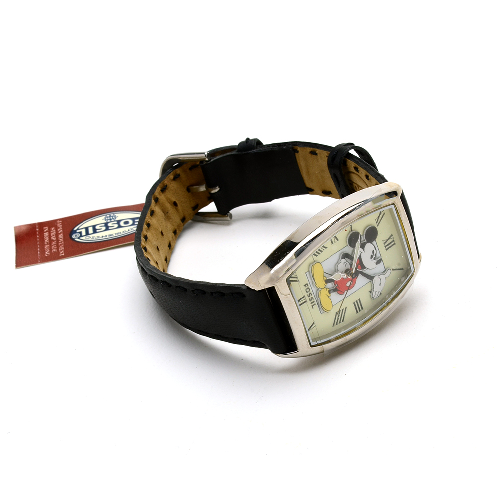 Fossil Mickey Mouse Watch With Collectible Wooden Toy Train