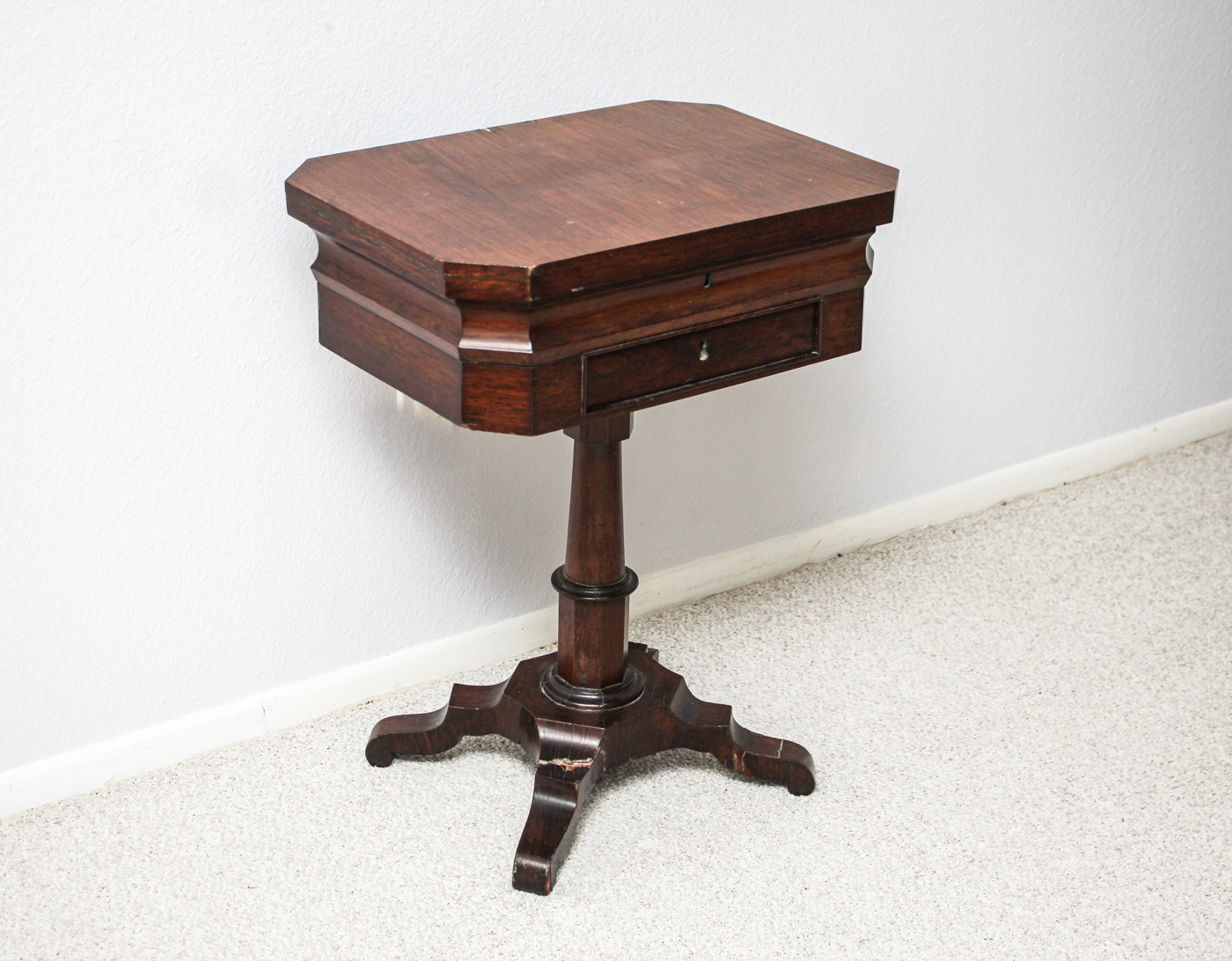 Antique Sewing Table with Embroidered Foot Stool
