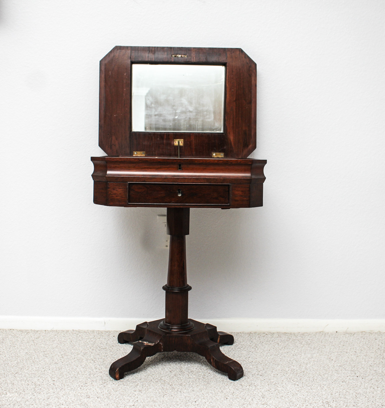 Antique Sewing Table with Embroidered Foot Stool