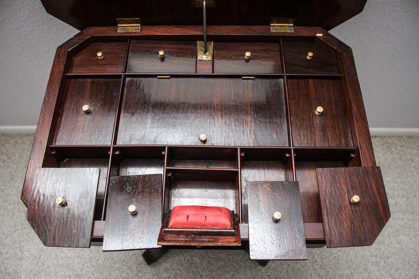 Antique Sewing Table with Embroidered Foot Stool