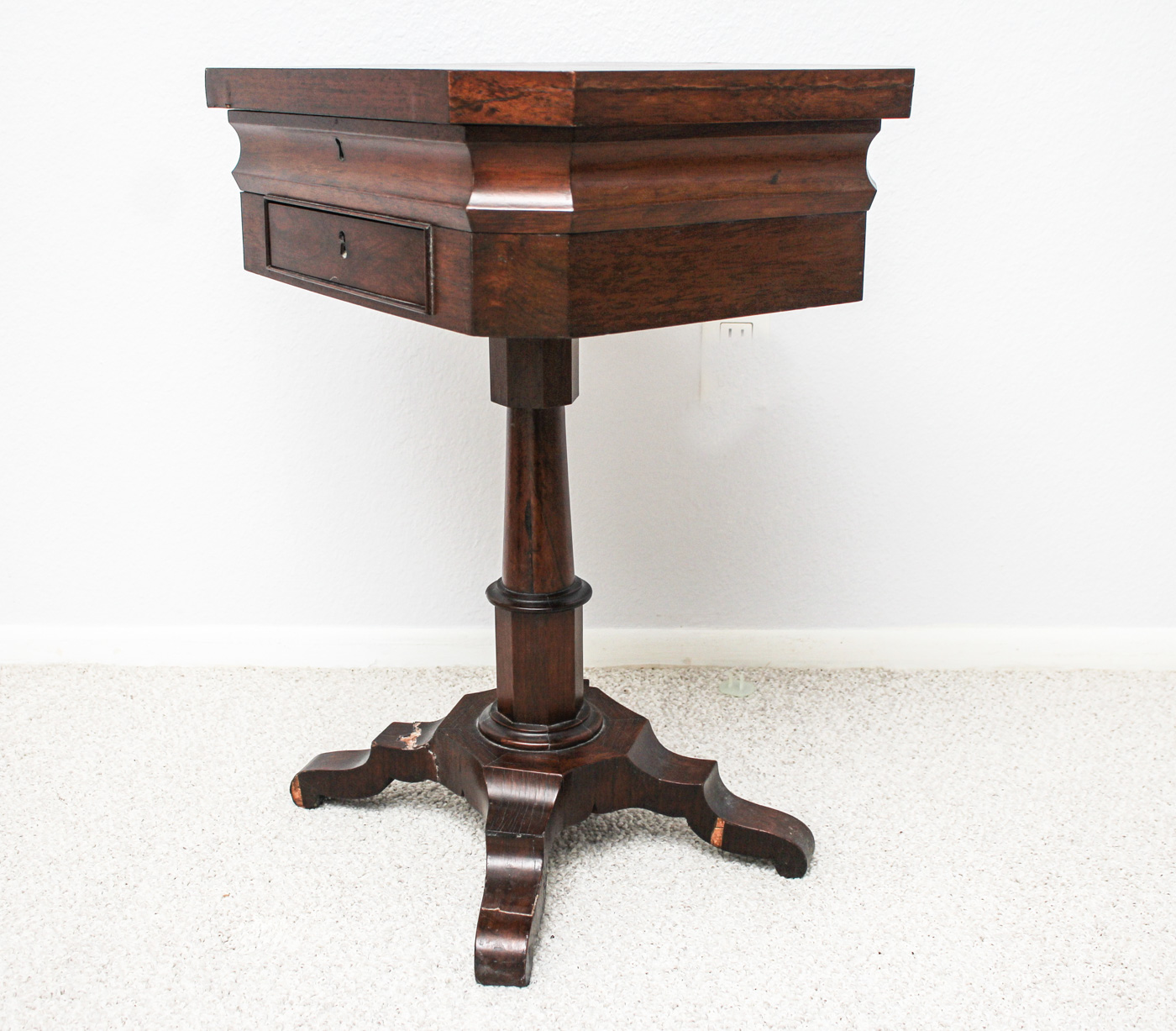 Antique Sewing Table with Embroidered Foot Stool