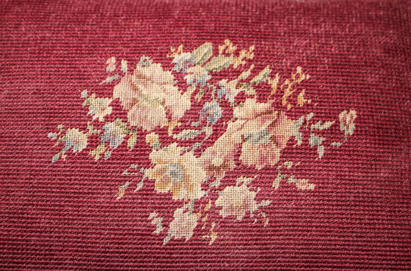 Antique Sewing Table with Embroidered Foot Stool