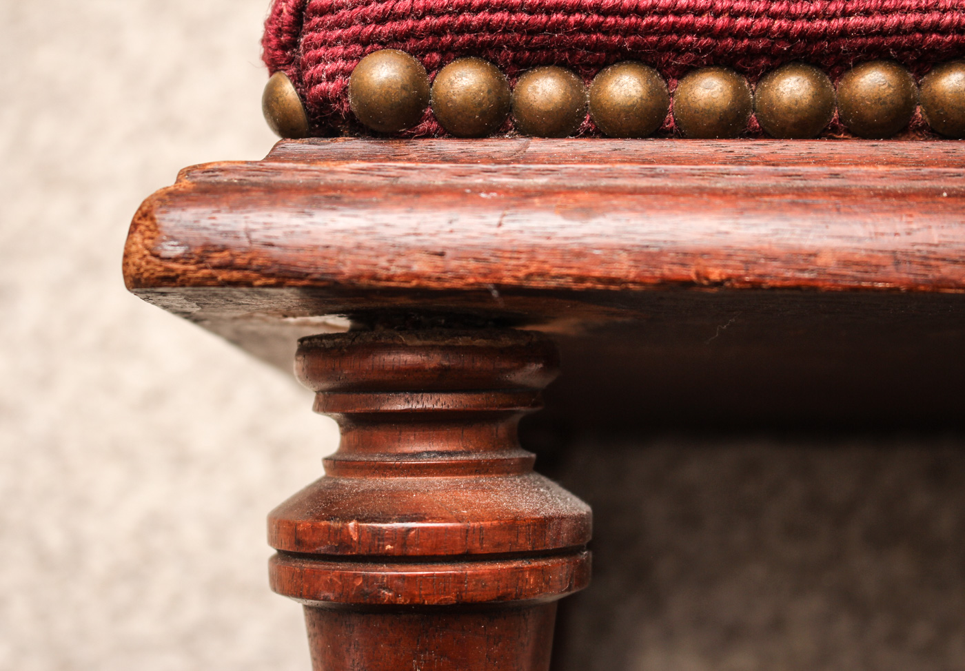Antique Sewing Table with Embroidered Foot Stool
