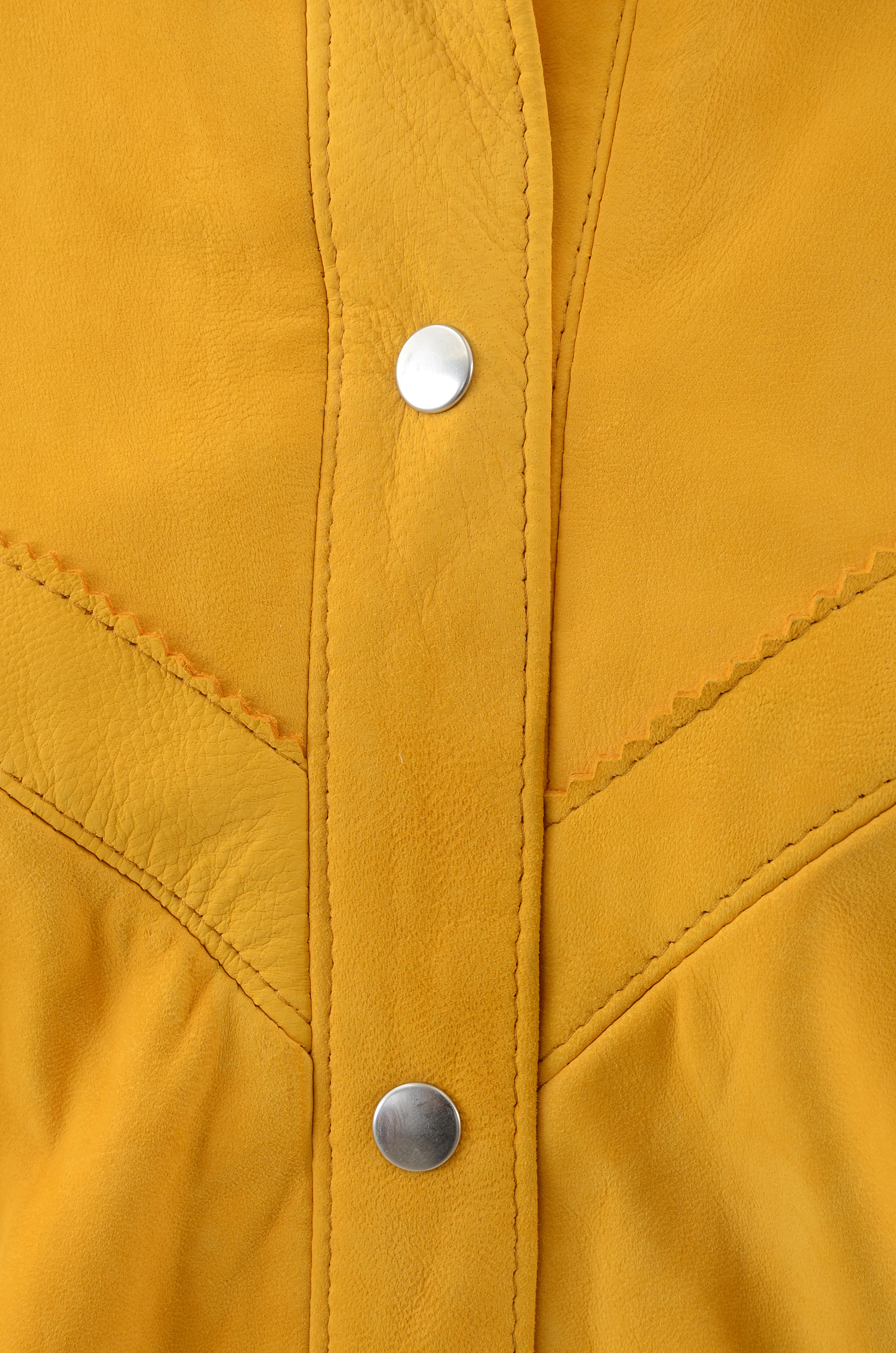 Positano Pelle Saffron Yellow Suede Leather Western Dress Snap Front Shirt Jacket