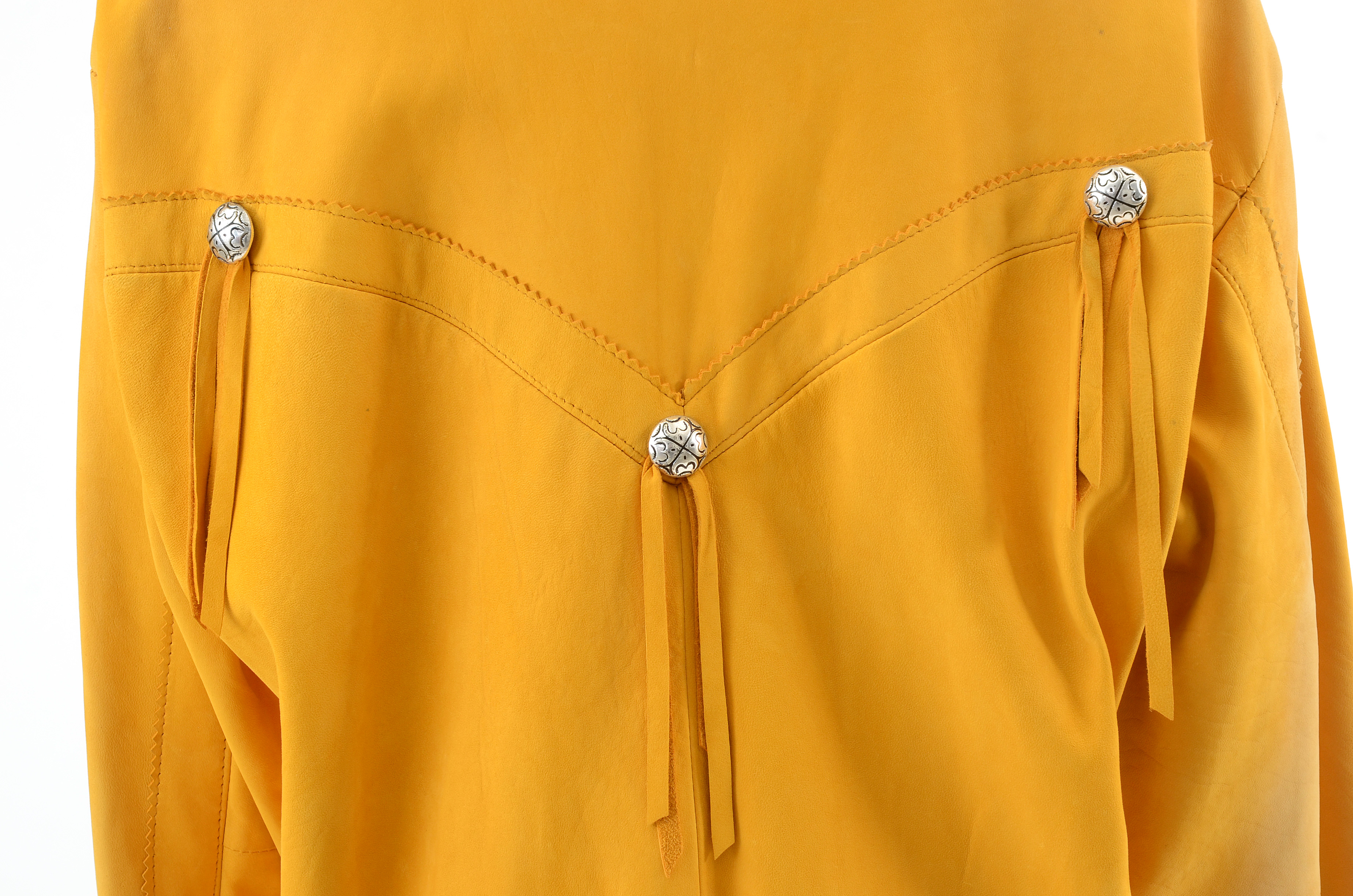 Positano Pelle Saffron Yellow Suede Leather Western Dress Snap Front Shirt Jacket